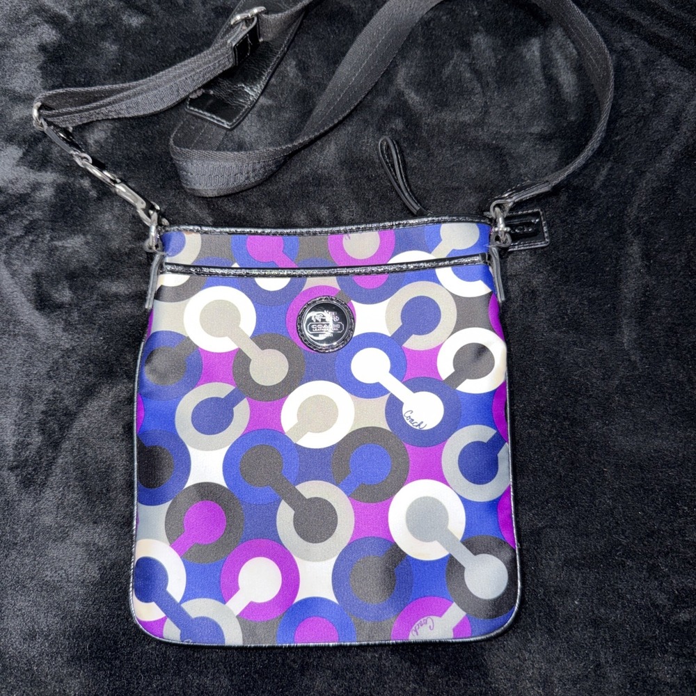 Coach Alex Op Art Purple Bright Multi-color Crossbody Bag Designer